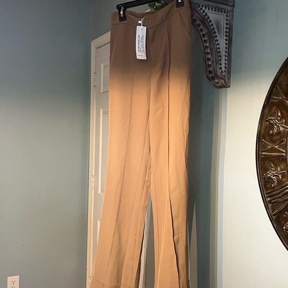 NWT silky/stretchy high waisted flare leg camel pants - Picture 3 of 5